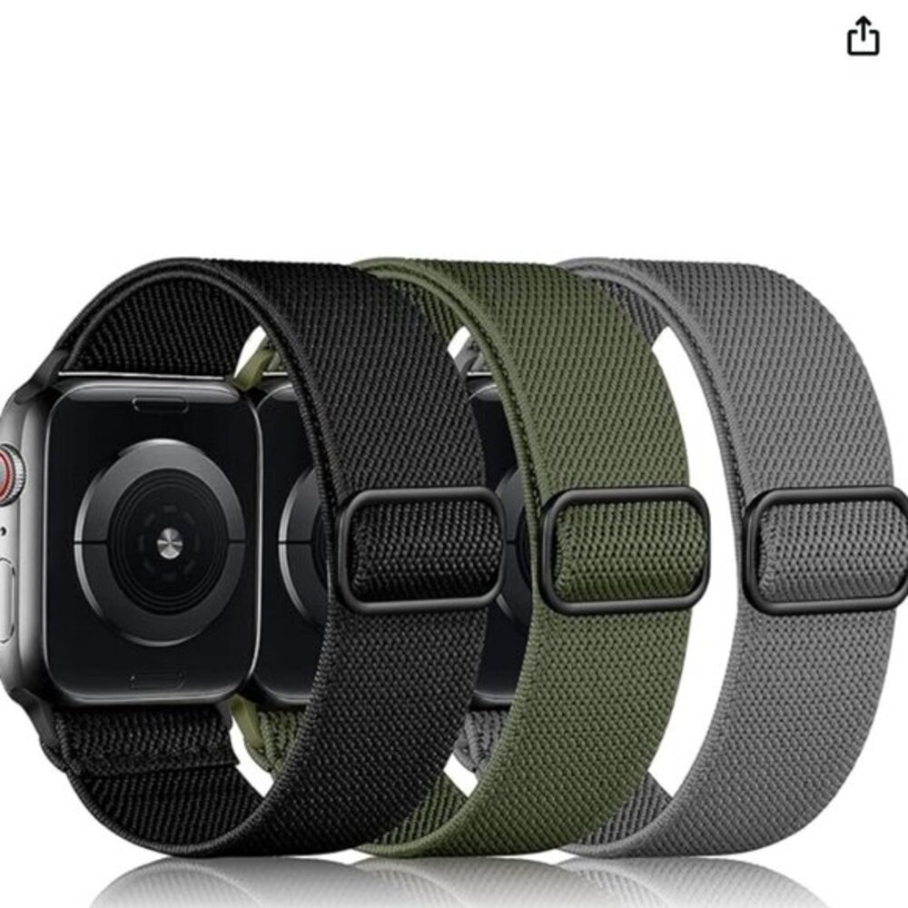NWT 3 Pack Stretchy Solo Loop Compatible Apple Watch Band + 3 watch face covers